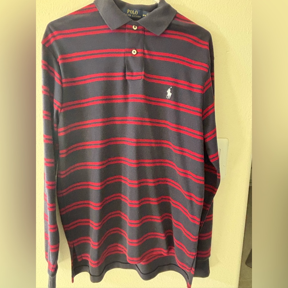 Ralph Lauren Men's  Navy and Red Striped Polo Shirt